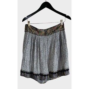 Vintage Cache Tribal Print Shorts Women's 12 Black Back Zip Elastic Waistband